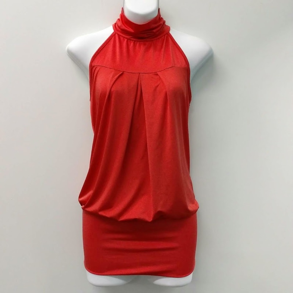 *3for$20* Satin-look, mock-neck, banded tunic top